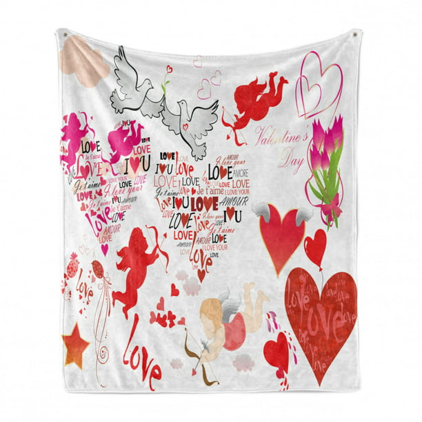 Cozy Plush for Indoor and Outdoor Use Pattern with Flying Birds Carrying Heart Branches Love Valentines Day Inspired Print 70 x 90 Ambesonne Birds Soft Flannel Fleece Throw Blanket Multicolor 